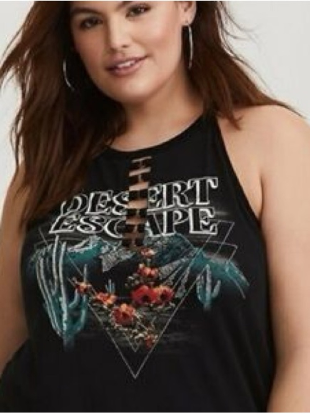 torrid Black Desert Escape Graphic Tank with Teal Cactus and Red Floral Accents